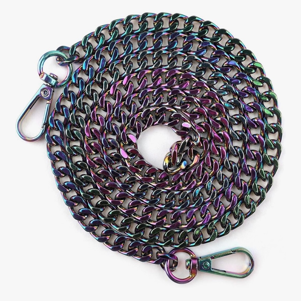 🆕 Rainbow Metal Purse Chain Straps Flat Strap with Buckles